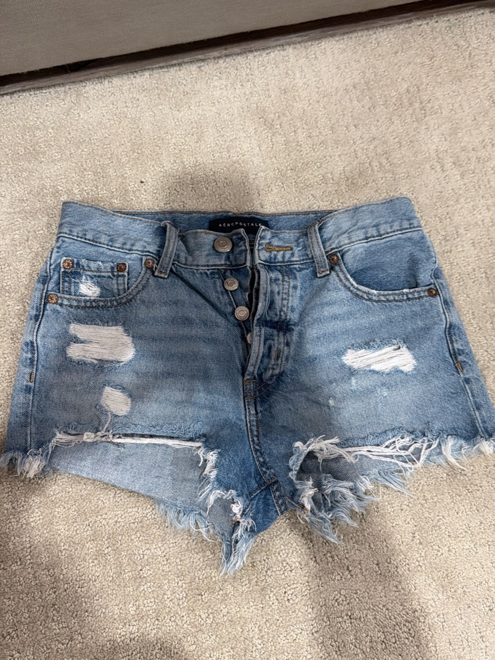 Aeropostale Light Blue Distressed High-Rise Denim Shorts